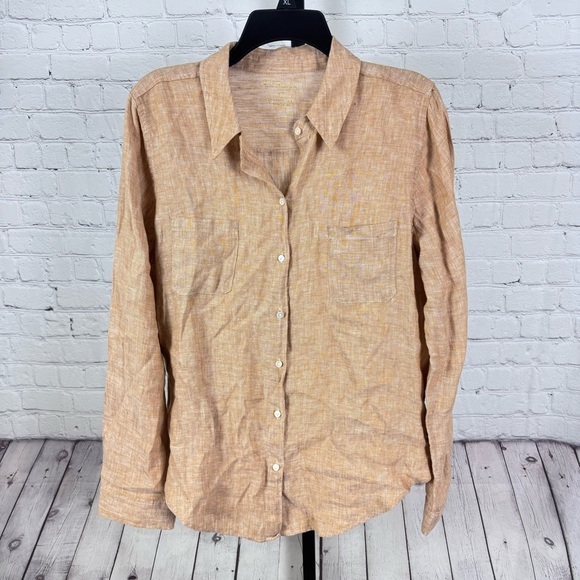 Lilly Pulitzer Tan Sea View Linen Button Down Top Size Large - Picture 1 of 5